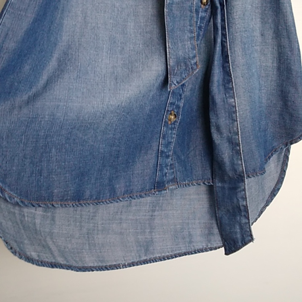 Anthropologie Womens Cloth & Stone Chambray Button Down Dress lLS belted size XS - Picture 4 of 15